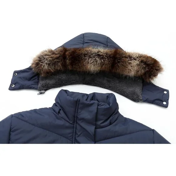 Women's Waterproof Thickened Long Down Puffer Jacket Coat Dark Blue Winter Warm - Picture 4 of 7